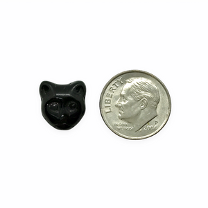 Czech glass Halloween black cat face beads 10pc opaque jet black 13x11mm