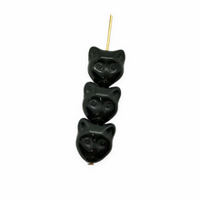 Load image into Gallery viewer, Czech glass Halloween black cat face beads 10pc opaque jet black 13x11mm
