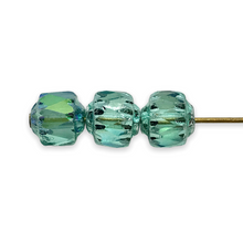 Load image into Gallery viewer, Czech glass cathedral beads 20pc translucent green AB metallic ends 6mm-Orange Grove Beads
