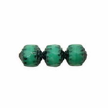 Load image into Gallery viewer, Czech glass cathedral beads 10pc opaque turquoise black ends 8mm-Orange Grove Beads
