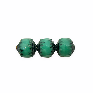 Czech glass cathedral beads 10pc opaque turquoise black ends 8mm-Orange Grove Beads
