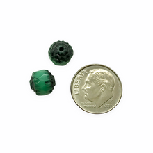 Load image into Gallery viewer, Czech glass cathedral beads 10pc opaque turquoise black ends 8mm
