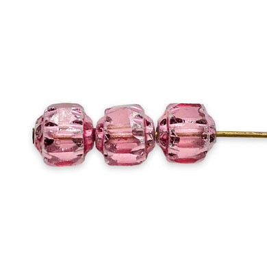Czech glass cathedral beads 20pc translucent pink AB metallic ends 6mm-Orange Grove Beads