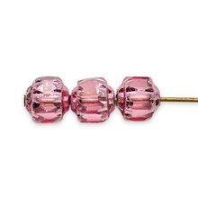 Load image into Gallery viewer, Czech glass cathedral beads 20pc translucent pink AB metallic ends 6mm-Orange Grove Beads
