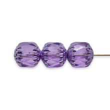 Load image into Gallery viewer, Czech glass cathedral beads 6pc translucent purple metallic ends 10mm-Orange Grove Beads
