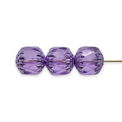 Czech glass cathedral beads 6pc translucent purple metallic ends 10mm-Orange Grove Beads