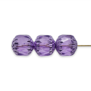 Czech glass cathedral beads 6pc translucent purple metallic ends 10mm-Orange Grove Beads