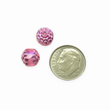 Load image into Gallery viewer, Czech glass cathedral beads 10pc translucent pink AB metallic ends 8mm
