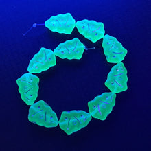 Load image into Gallery viewer, Czech glass Christmas tree beads 10pc frosted green AB UV glow
