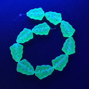 Czech glass Christmas tree beads 10pc frosted green AB UV glow