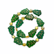 Load image into Gallery viewer, Czech glass Christmas bead mix 24pc with green trees and gold stars-Orange Grove Beads
