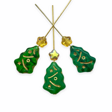 Load image into Gallery viewer, Czech glass Christmas tree bead mix 24pc green and gold stars
