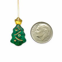 Load image into Gallery viewer, Czech glass Christmas tree bead mix 24pc green and gold stars
