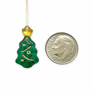 Czech glass Christmas tree bead mix 24pc green and gold stars