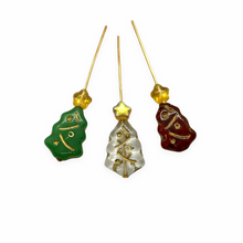 Load image into Gallery viewer, Czech glass Christmas tree bead mix 24pc with stars red green clear gold
