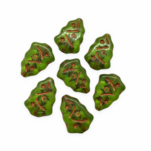 Load image into Gallery viewer, Czech glass Christmas tree beads 10pc translucent olivine green copper inlay-Orange Grove Beads
