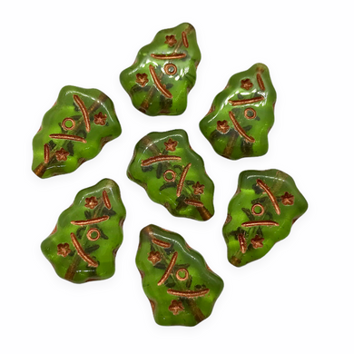 Czech glass Christmas tree beads 10pc translucent olivine green copper inlay-Orange Grove Beads