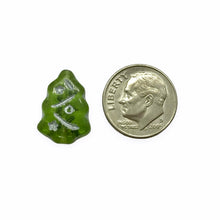 Load image into Gallery viewer, Czech glass Christmas tree beads 10pc olivine green silver 17x12mm
