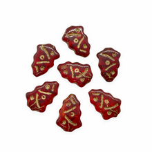 Load image into Gallery viewer, Czech glass Christmas tree beads charms 10pc translucent red gold inlay 17x7mm-Orange Grove Beads
