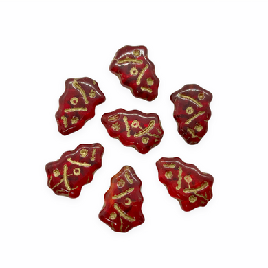 Czech glass Christmas tree beads charms 10pc translucent red gold inlay 17x7mm-Orange Grove Beads