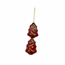 Load image into Gallery viewer, Czech glass Christmas tree beads 10pc translucent red gold 17x7mm
