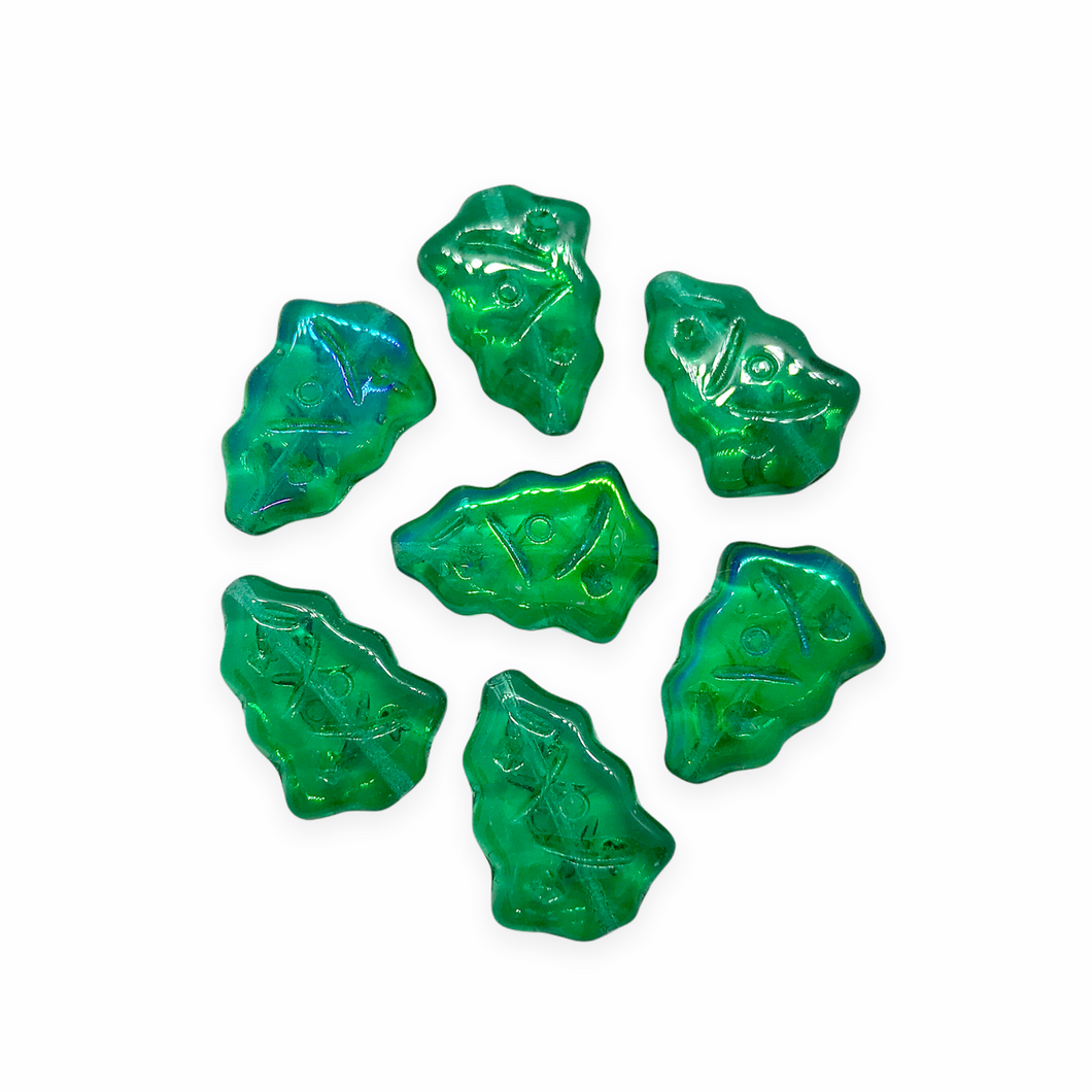 Czech glass Christmas tree beads charms 10pc translucent emerald green AB-Orange Grove Beads