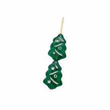 Load image into Gallery viewer, Czech glass Christmas tree beads charms 10pc translucent emerald green silver inlay
