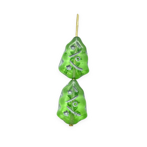 Czech glass Christmas tree beads charms 10pc translucent green silver inlay