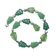 Load image into Gallery viewer, Czech glass Christmas bead mix 24pc with green trees and silver stars-Orange Grove Beads
