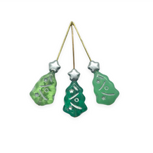 Load image into Gallery viewer, Czech glass Christmas bead mix 24pc with green trees and silver stars
