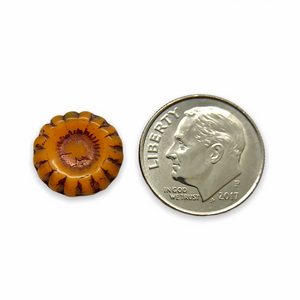 Czech glass chunky wheel daisy flower beads 8pc milky orange copper 12mm
