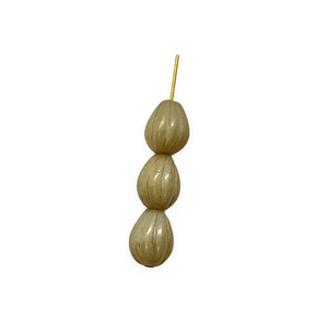 Czech glass chunky melon drop beads 12pc beige luster 12x9mm