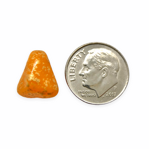 Czech glass squared triangle teardrop drop beads 10pc orange gold rain