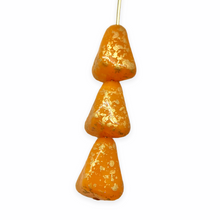 Load image into Gallery viewer, Czech glass squared triangle teardrop drop beads 10pc orange gold rain
