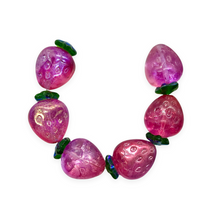 Load image into Gallery viewer, Czech glass strawberry fruit beads charms &amp; caps 6 sets 15x13mm-Orange Grove Beads
