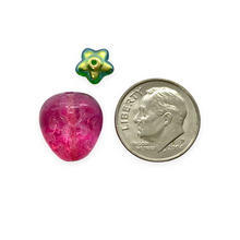 Load image into Gallery viewer, Czech glass strawberry fruit beads charms &amp; caps 6 sets fuchsia pink AB 15x13mm
