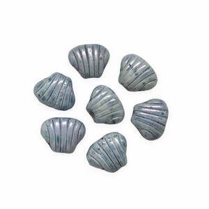 Czech glass scallop seashell beads 24pc chalk blue luster 8x7mm-Orange Grove Beads