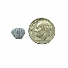 Load image into Gallery viewer, Czech glass scallop clam seashell beads 24pc chalk blue luster 8x7mm

