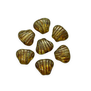 Czech glass scallop seashell beads 24pc crystal brown picasso 8x7mm-Orange Grove Beads