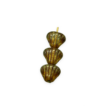 Load image into Gallery viewer, Czech glass scallop seashell beads 24pc crystal brown picasso 8x7mm

