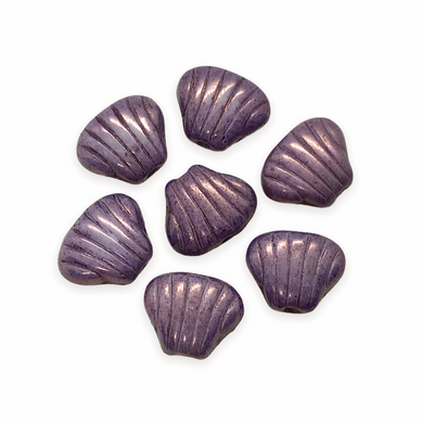 Czech glass scallop seashell beads 24pc purple luster 8x7mm-Orange Grove Beads