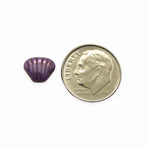Czech glass scallop clam seashell beads 24pc purple luster 8x7mm
