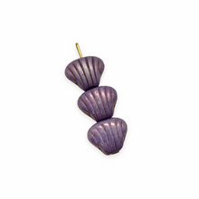 Load image into Gallery viewer, Czech glass scallop clam seashell beads 24pc purple luster 8x7mm
