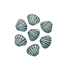Load image into Gallery viewer, Czech glass scallop clam seashell beads 24pc translucent blue silver 8x7mm
