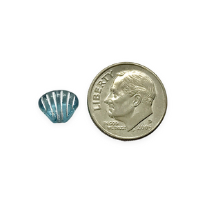 Czech glass scallop clam seashell beads 24pc translucent blue silver 8x7mm