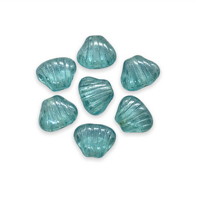 Czech glass scallop clam seashell beads 24pc blue luster 8x7mm-Orange Grove Beads