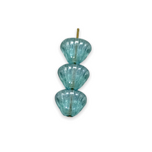 Load image into Gallery viewer, Czech glass scallop clam seashell beads 24pc blue luster 8x7mm
