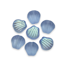 Load image into Gallery viewer, Czech glass clam scallop seashell beads 25pc frosted sapphire blue AB 9mm-Orange Grove Beads
