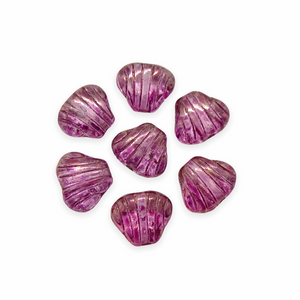 Czech glass scallop clam seashell beads 24pc crystal pink 8x7mm-Orange Grove Beads