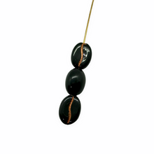 Load image into Gallery viewer, Czech glass espresso coffee bean beads 20pc jet black copper 11x8mm
